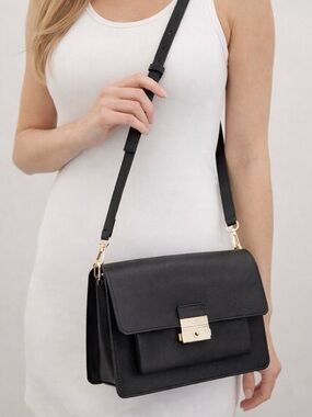 Kate Spade Leather Crossbody Bag Black Pebbled Gold Lock